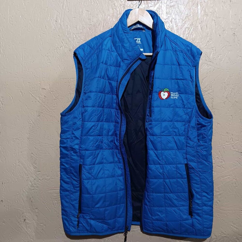 Cutter & Buck Men Puffer Vest Blue WeatherTec Embroidered Food Brings Hope Large